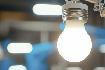 Bright LED bulb illuminating space, showcasing modern lighting technology and design