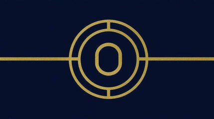 Abstract geometric design featuring a gold-toned "O" within circles, centered on a navy background