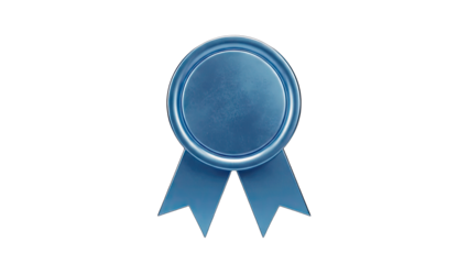 Blue Award Ribbon on White Background