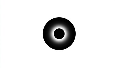 Black sphere within a halo, against a white background. Simple graphic art