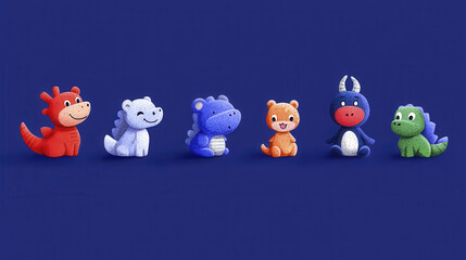 Cute plush toy collection featuring colorful dragon and animal characters, perfect for children playtime and decor