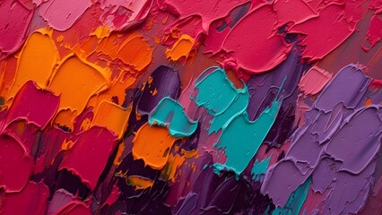 Vibrant abstract oil painting texture closeup with thick impasto strokes
