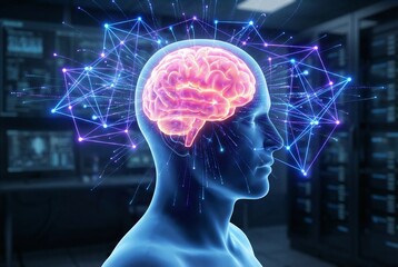 Digital illustration showcasing a glowing brain with interconnected neural pathways, representing advanced neurological network visualization.