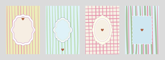Set of four elegant paper frames with heart decorations, perfect for scrapbooking, invitations, or any creative project.