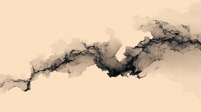 Japanese washi paper, one bold drifting sumi ink line moving in a wavering path across the surface