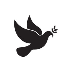 Naklejka premium Symbol of Peace: A silhouette of a dove, carrying an olive branch, symbolizing hope and harmony, embodies tranquility, and the pursuit of serenity. 