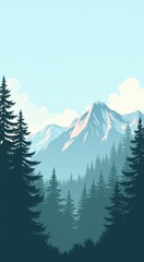 Fototapeta premium Mountain with a forest and a sky background