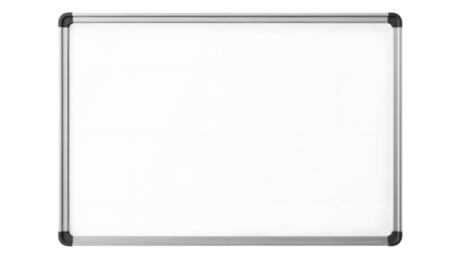 Empty whiteboard with silver frame isolated on transparent background