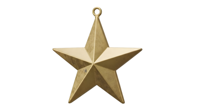 Golden five pointed star ornament isolated on transparent background - Powered by Adobe