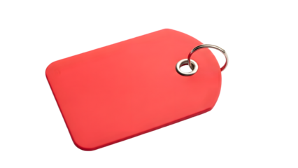 Red tag with metal ring isolated on transparent background