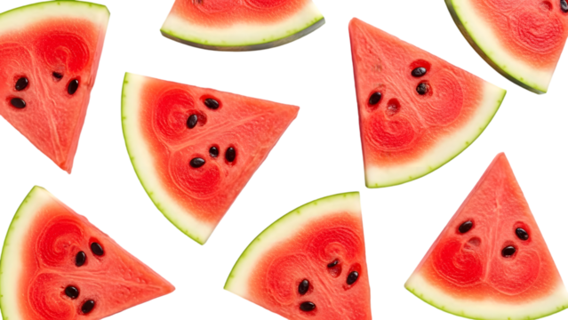 Fresh watermelon slices pattern isolated on transparent background - Powered by Adobe