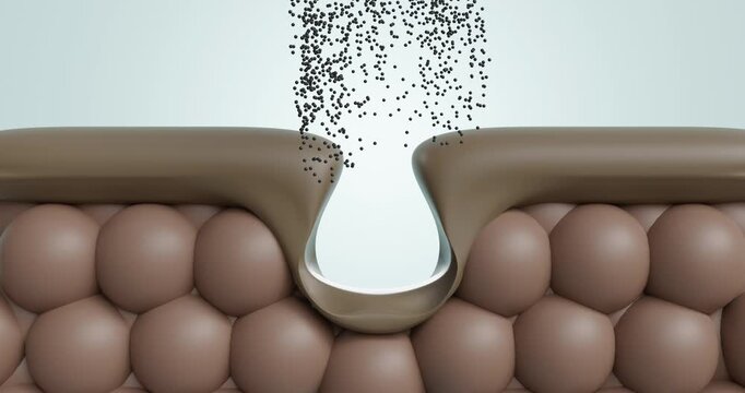 Blue deep-cleansing serum droplet, specifically designed to remove impurities from pores and powerfully tighten pores. Represents effective purification and pore-refining treatment for a smooth.