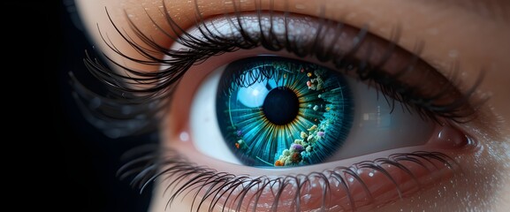 an iris of human eyes is decorated with different colors
