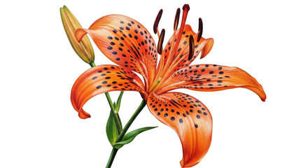 Orange tiger lily with black spots on black background