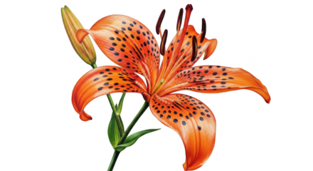 Orange tiger lily with black spots on black background