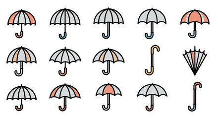 Collection of Colorful and Gray Umbrellas in Various Styles.