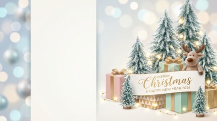Festive christmas celebration with gifts and decorations winter wonderland digital graphic design cozy indoor setting charming viewpoint holiday spirit and joy
