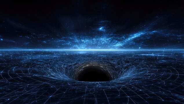 Black hole in spacetime, distorted light, gravitational pull