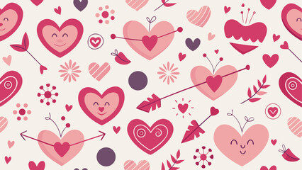 Valentines Day Love Background with Red Heart Design ..seamless pattern with hearts
