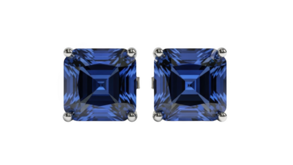 Square cut blue sapphire stud earrings on black blue sapphire earrings