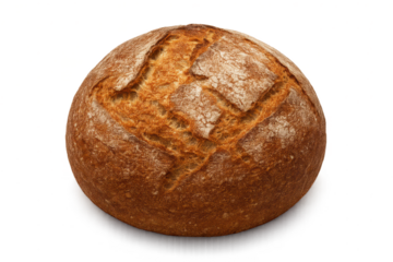 Rustic sourdough bread loaf, golden brown, with transparent background for versatile design.