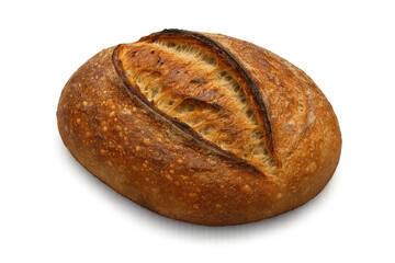 Artisan sourdough bread loaf, freshly baked with a transparent background.