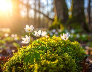 Sunlight on springtime flowers