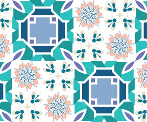 Retro Colorful Flower Seamless Pattern Vector with Decorative Leaf Elements for Artistic Background Design