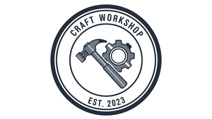 Craft Workshop Est 2023 Logo with Hammer and Gear.