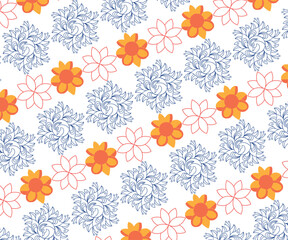 Colorful Vintage Floral Seamless Wallpaper Vector Illustration with Retro Flowers, Leaves, and Decorative Shapes