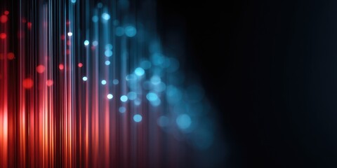 Vibrant red and blue vertical light lines with bokeh on a dark abstract background