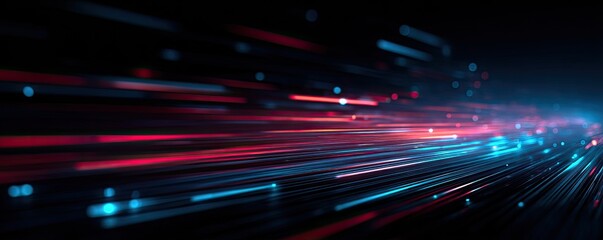 Futuristic abstract light trails, blue and red, conveying speed on a dark background