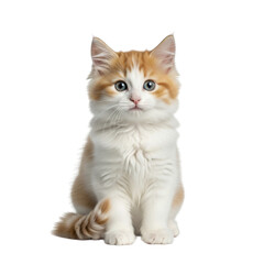 Obraz premium Fluffy orange and white kitten with blue eyes sitting