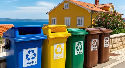 Colorful Recycling Bins - Promoting Environmental Awareness and Waste Management.