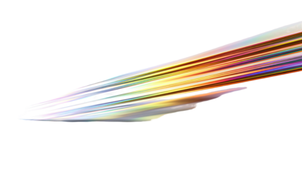 Rainbow light beams with smoky effect creating vibrant atmospheric streaks and colorful illuminated motion trails on white background