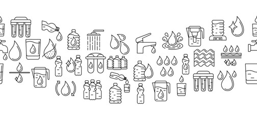 Water linear icons pattern. Aqua or liquid thin line illustration.