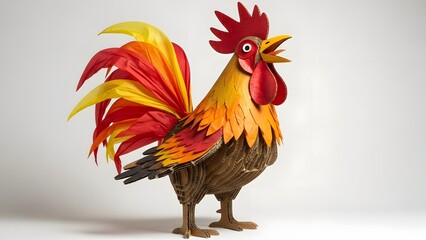 Adorable Handcrafted Paper Rooster | Bright Orange & Red Rooster Statue Collectible