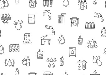 Fototapeta premium Water linear icons pattern. Aqua or liquid thin line illustration.