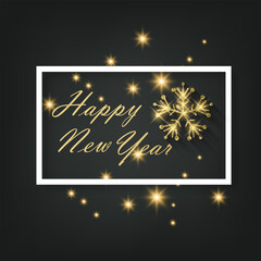 Obraz premium Sparkling Golden Snowflakes Happy New Year Greeting card