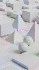 White geometric shapes with neon light lines 2025 2026 download abstract background