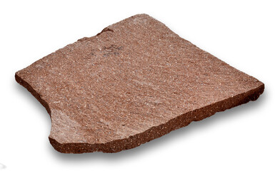 Red porphyry slab with rough texture and broken edge—ideal for rustic outdoor flooring and landscape design.