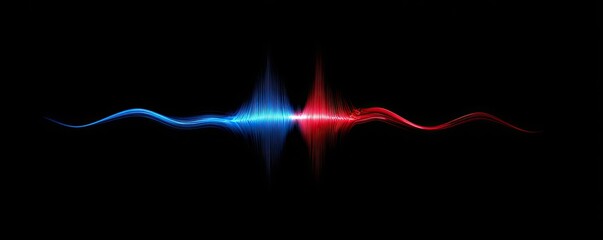 Abstract sound wave visualization with blue and red pulsating energy on black