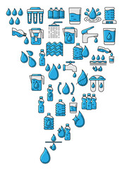 Water linear icons background. Aqua or liquid thin line illustration.