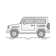 Minimalist off-road vehicle illustration for travel and adventure design projects. Car icon or logo element.