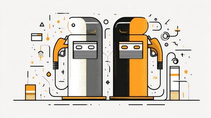 Two Stylized Fuel Pumps with Abstract Graphics