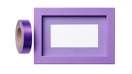 Purple photo frame with adhesive tape offering simple clean display for images and creative presentation on white background