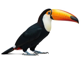 Fototapeta premium A toucan bird with a large orange beak isolated on white background