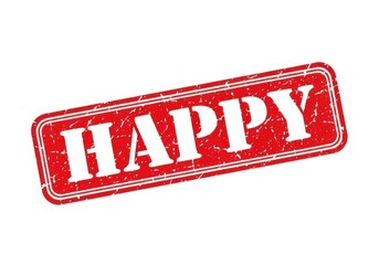 Red stamp with the word happy isolated on white background