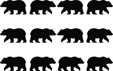Repeated Bear Silhouette Pattern, Black Wildlife Animal Design for Nature Backgrounds, Conservation Projects, Education, and Seamless Textile or Web Textures, Flat Vector