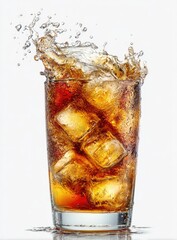 A glass of cola with ice, splashing (1)